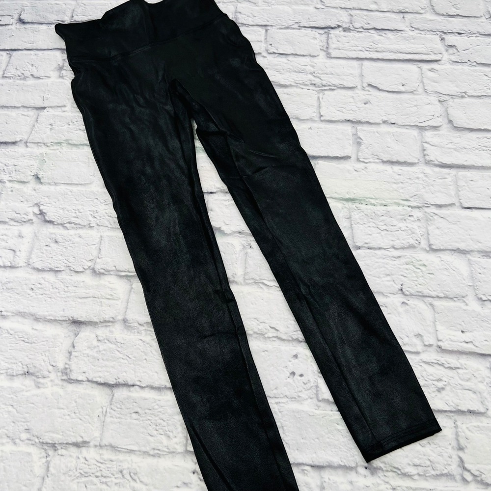 SPANX Faux Leather Leggings Black Womens Size Small Petite Stretch Ankle